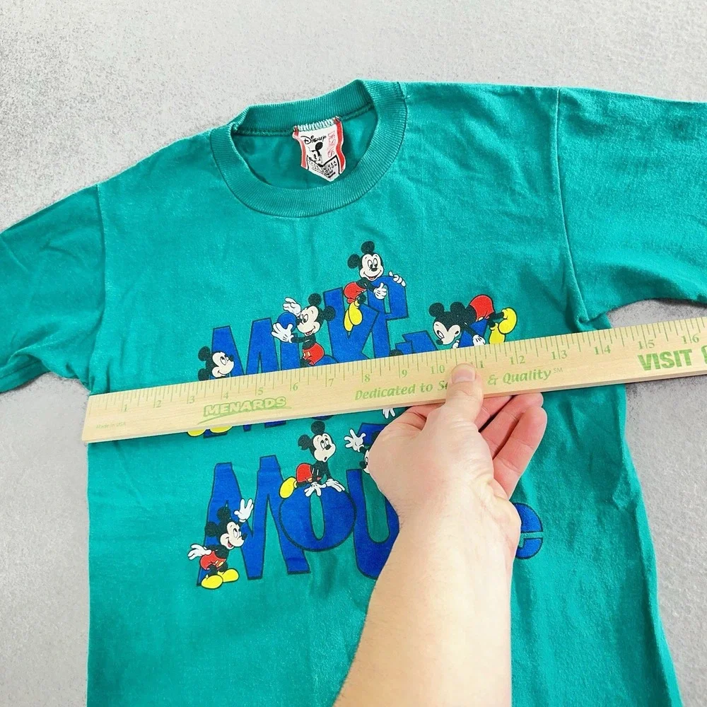 Vintage MICKEY MOUSE Shirt Youth Kids Large Green Disney Designs Made in USA 90s